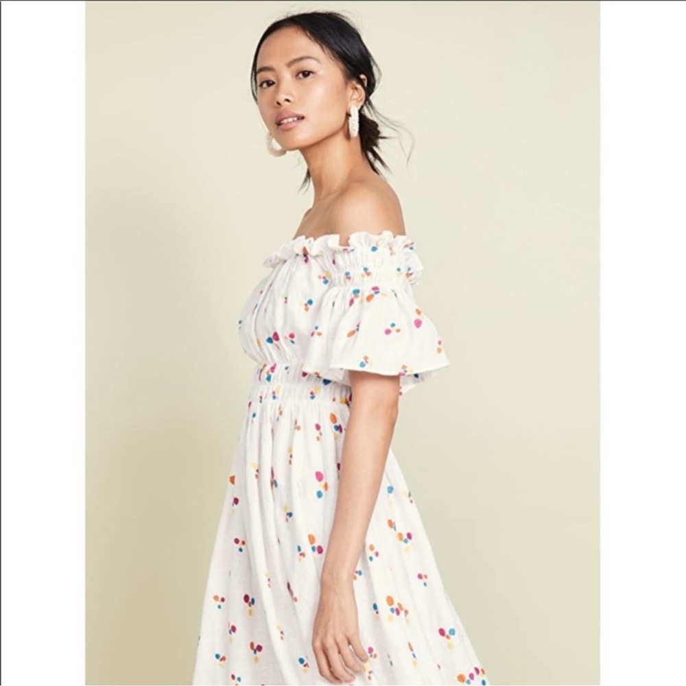 All Things Mochi Nana Embroidered Off The Shoulder Maxi Dress in White - Picture 2 of 7